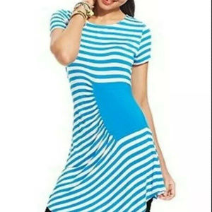 ECI Ruched Striped Asymmetrical Hem Top